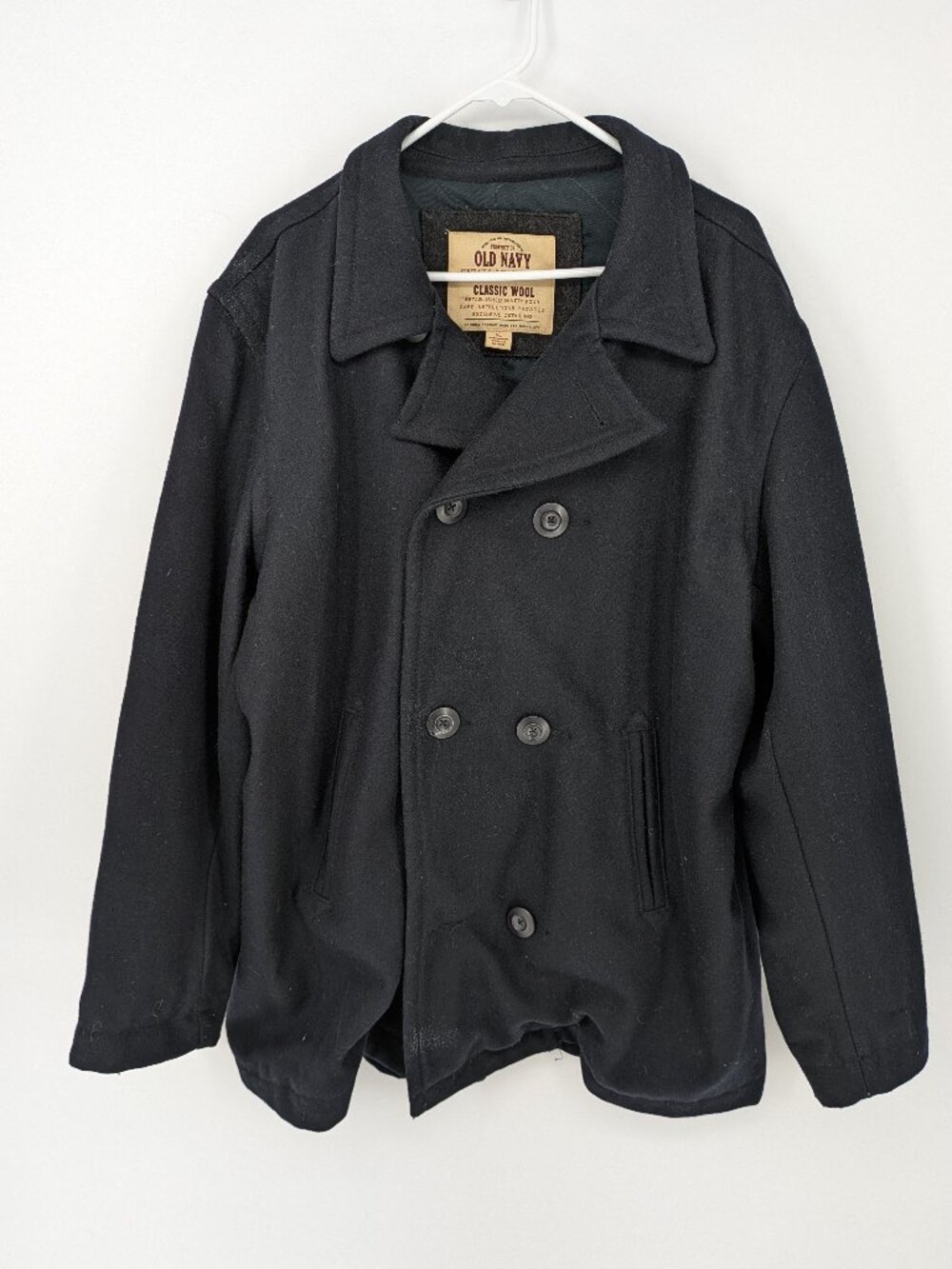 Old Navy Men's Classic Wool Blend Double Breasted Peacoat Black Jacket Button XL